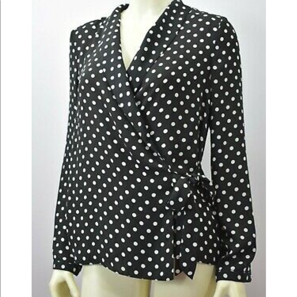 Adrianna Papell Long Sleeve Dot Wrap Blouse